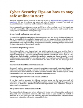 Cyber Security Tips on how to stay safe online in 2017