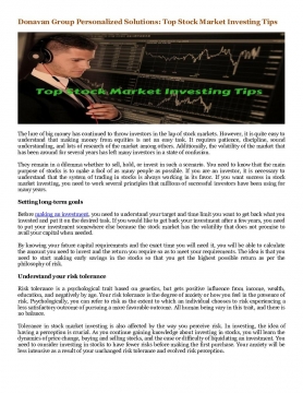 Donavan Group Personalized Solutions: Top Stock Market Investing Tips