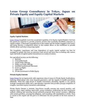 Lexus Group Consultancy in Tokyo, Japan on Private Equity and Equity Capital Markets