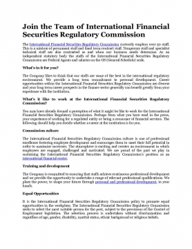 Join the Team of International Financial Securities Regulatory Commission