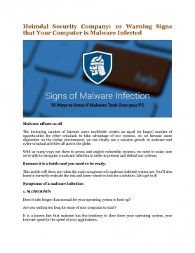 Heimdal Security Company: 10 Warning Signs that Your Computer is Malware Infected