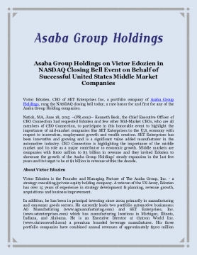 Asaba Group Holdings on Victor Edozien in NASDAQ Closing Bell Event on Behalf of Successful United States Middle Market Companies