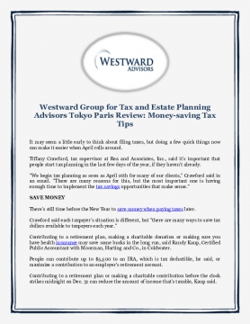 Westward Group for Tax and Estate Planning Advisors Tokyo Paris Review: Money-saving Tax Tips
