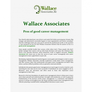 Wallace Associates: Pros of good career management