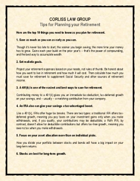 Tips for Planning your Retirement by Corliss Law Group