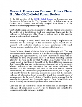 Mossack Fonseca on Panama: Enters Phase II of the OECD Global Forum Review