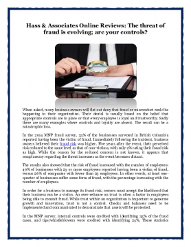 Hass & Associates Online Reviews: The threat of fraud is evolving; are your controls?