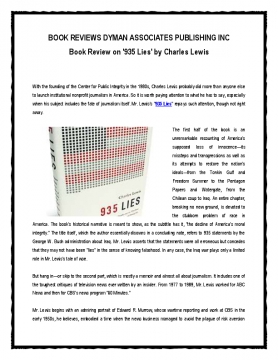 Book Reviews Dyman Associates Publishing Inc: Book Review on '935 Lies' by Charles Lewis