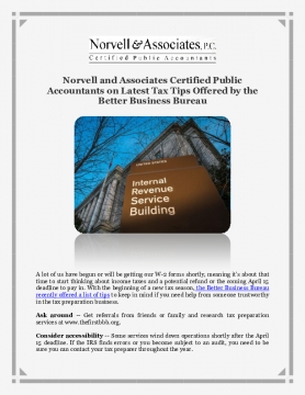 Norvell and Associates Certified Public Accountants on Latest Tax Tips Offered by the Better Business Bureau