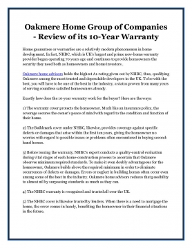 Oakmere Home Group of Companies - Review of its 10-Year Warranty