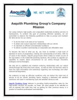 Asquith Plumbing Group’s Company Mission