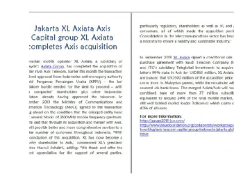 Jakarta XL Axiata Axis Capital group XL Axiata completes Axis acquisition