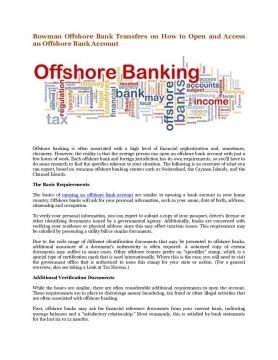 Bowman Offshore Bank Transfers on How to Open and Access an Offshore Bank Account
