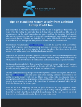 Tips on Handling Money Wisely from Cathford Group Credit Inc.