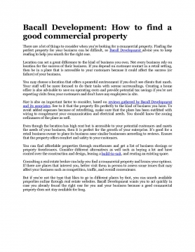 Bacall Development: How to find a good commercial property