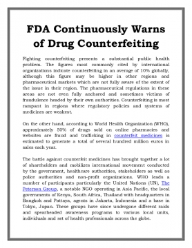 FDA Continuously Warns of Drug Counterfeiting