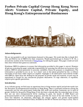 Forbes Private Capital Group Hong Kong News Alert: Venture Capital, Private Equity, and Hong Kong's Entrepreneurial Businesses
