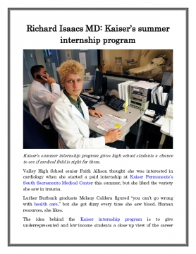 Richard Isaacs MD: Kaiser’s summer internship program
