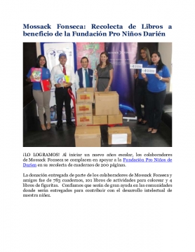Mossack Fonseca: Recolecta de Libros a beneficio de la Fundación Pro Niños Darién