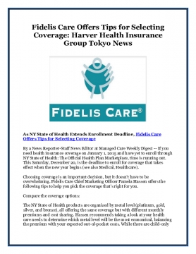 Fidelis Care Offers Tips for Selecting Coverage: Harver Health Insurance Group Tokyo News