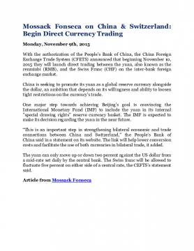 Mossack Fonseca on China & Switzerland: Begin Direct Currency Trading