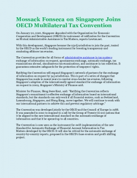 Mossack Fonseca on Singapore Joins OECD Multilateral Tax Convention