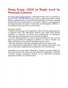 Hong Kong: AEOI to Begin 2018 by Mossack Fonseca