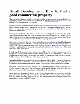 Bacall Development: How to find a good commercial property