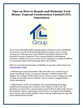 Tips on How to Repair and Maintain Your Home: Topcoat Construction Limited (TCL Associates)
