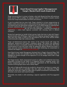 Esset Koyal Group Capital Management: Target, MasterCard reach $19m deal