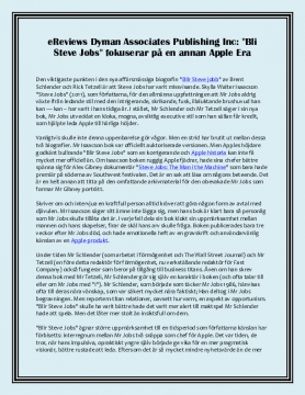 eReviews Dyman Associates Publishing Inc: "Bli Steve Jobs" fokuserar på en annan Apple Era