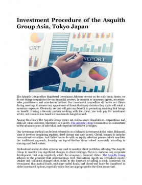 Investment Procedure of the Asquith Group Asia, Tokyo Japan