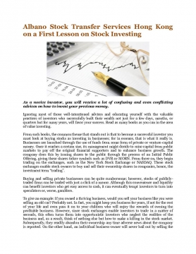 Albano Stock Transfer Services Hong Kong on a First Lesson on Stock Investing