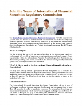 Join the Team of International Financial Securities Regulatory Commission