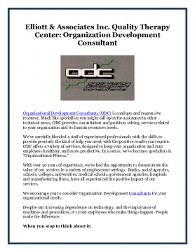 Elliott & Associates Inc. Quality Therapy Center: Organization Development Consultant