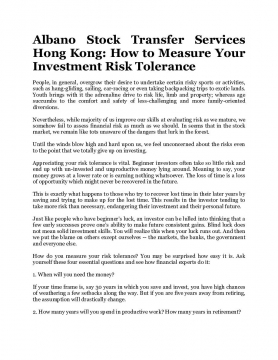 Albano Stock Transfer Services Hong Kong: How to Measure Your Investment Risk Tolerance