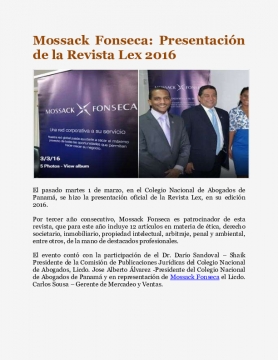 Mossack Fonseca: Presentación de la Revista Lex 2016