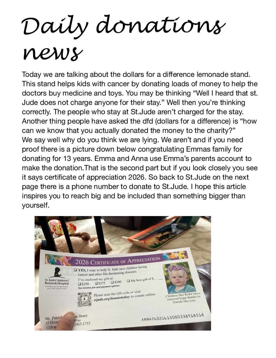 Cover of The daily donations news