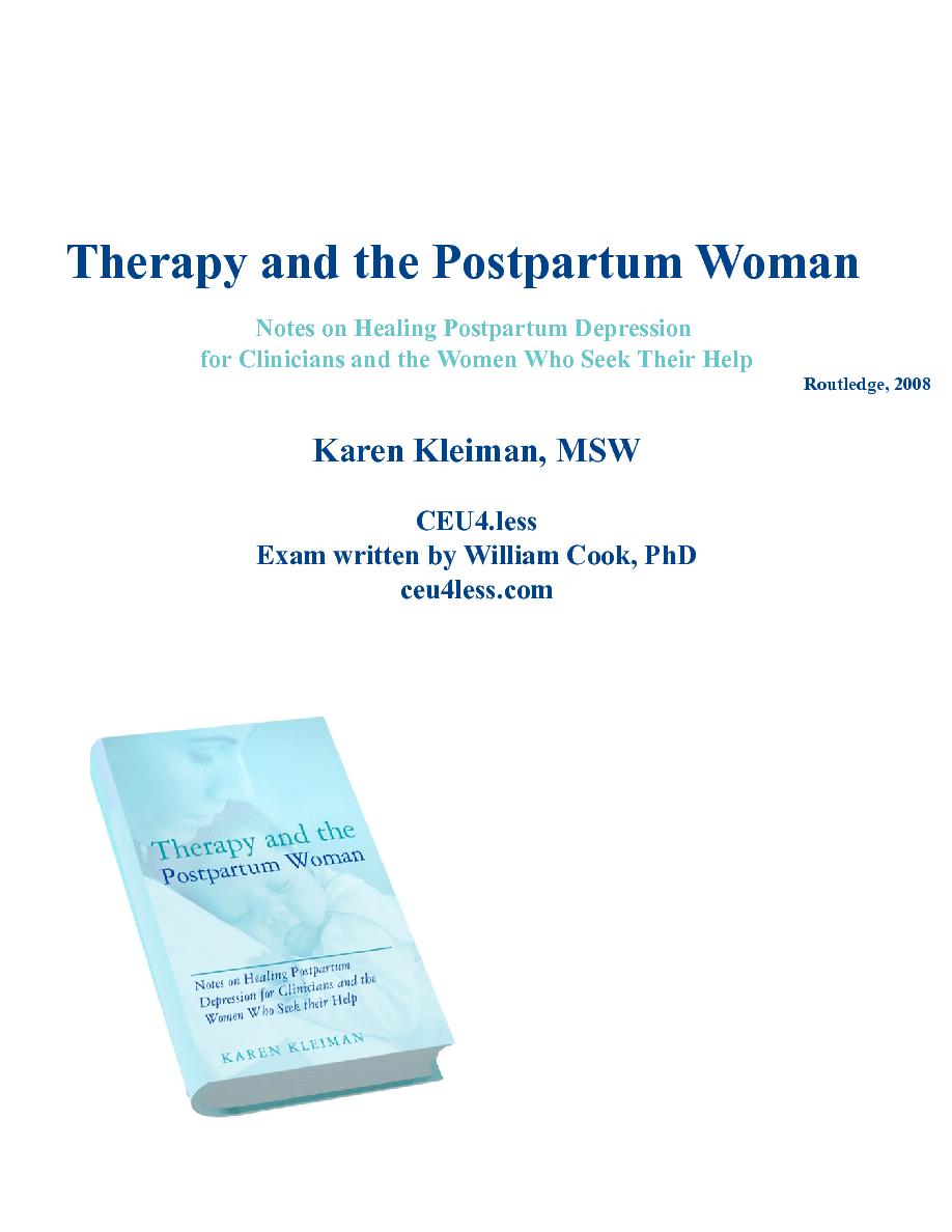 Therapy and the Postpartum Woman Book 11100 | Front Cover