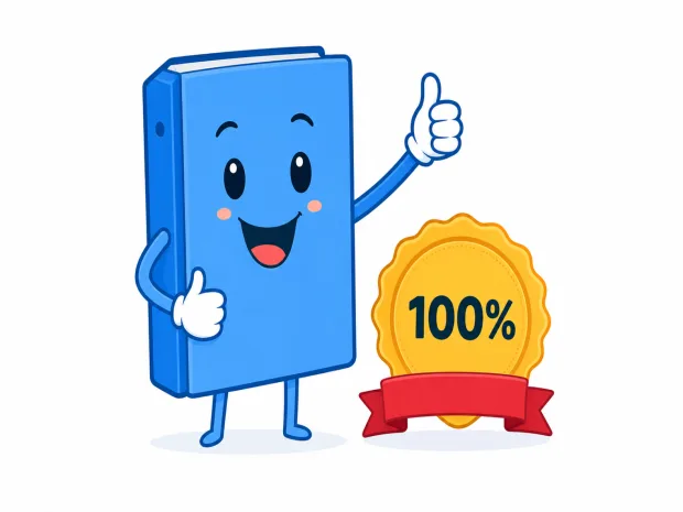 Friendly book mascot and 100 percent guarantee badge
