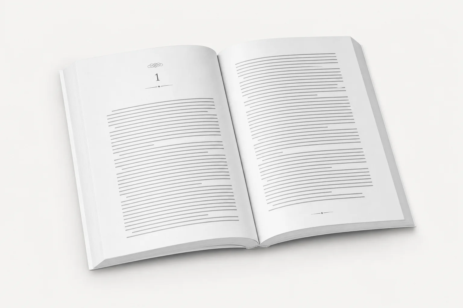 Open book with text-heavy black and white interior