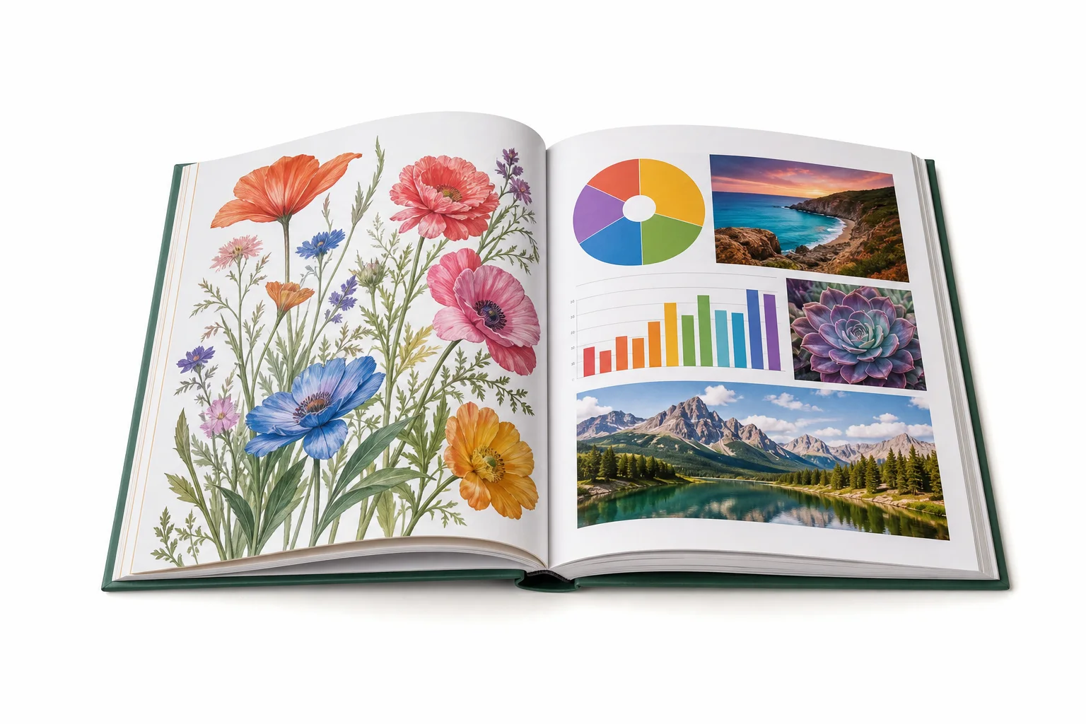 Open book with full-color interior pages